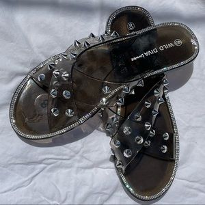 HEAVY METAL! Clear & Studded Slip-on Sandals Sz. 8 -NWOT 🩴 by “WILD DIVA”- NEW!